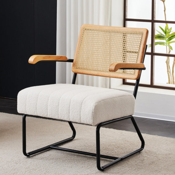 Bayou Breeze Upholstered Rattan Sherpa Accent Chair & Reviews | Wayfair